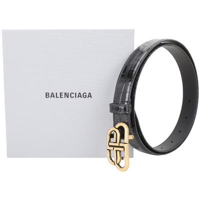 BALENCIAGA BB 金屬標誌鱷魚紋牛皮 25mm腰帶(黑色)