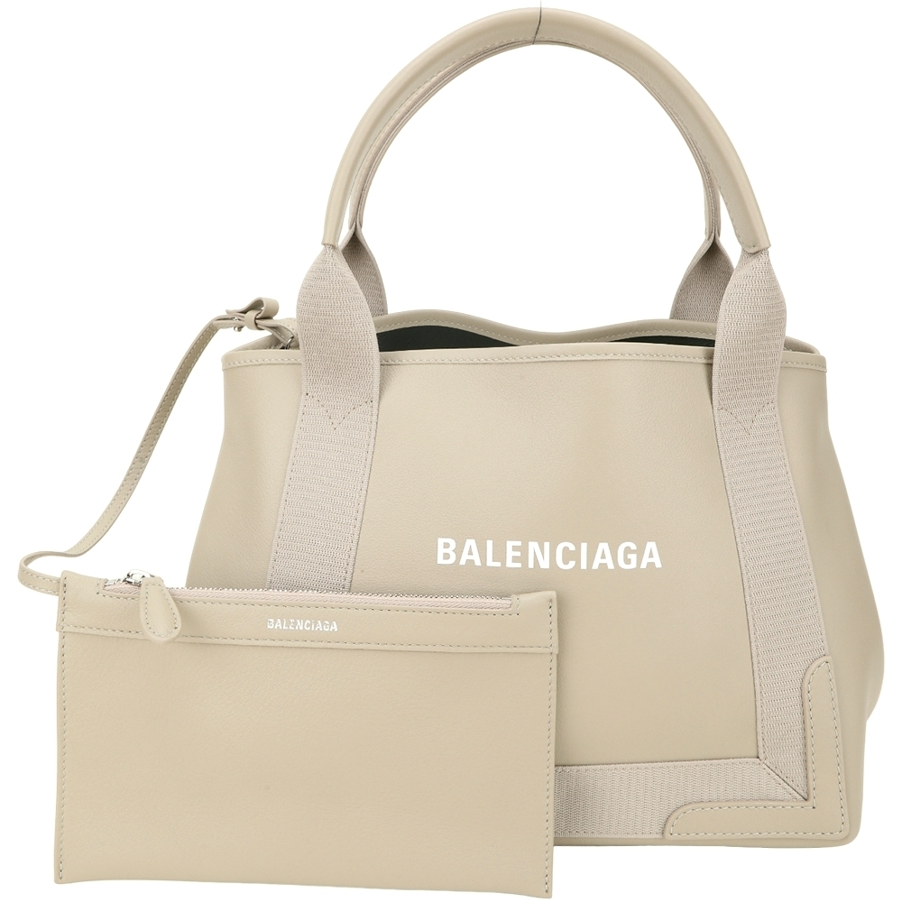 BALENCIAGA Navy Cabas 小款荔紋牛皮手提托特包(卡其色/附萬用包) | 歐