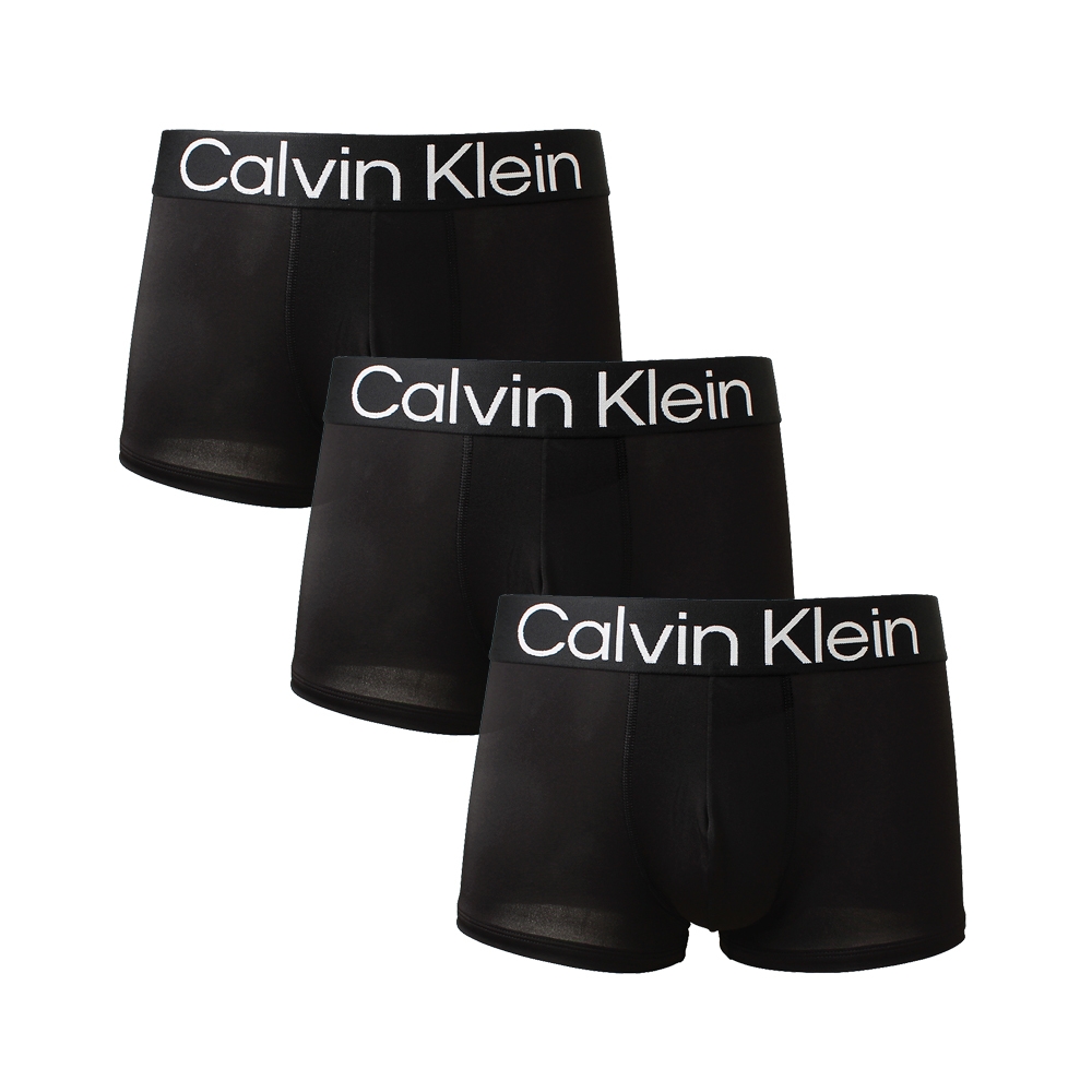 【Calvin Klein】CK Microfiber寬腰帶短版男四角內褲三件組-白LOGO-黑色(CK內褲 男內褲)