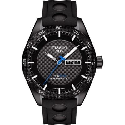 TISSOT 天梭 官方授權 PRS516 系列時尚機械腕錶 迎春好禮-黑x橡膠錶帶/42mm T1004303720100
