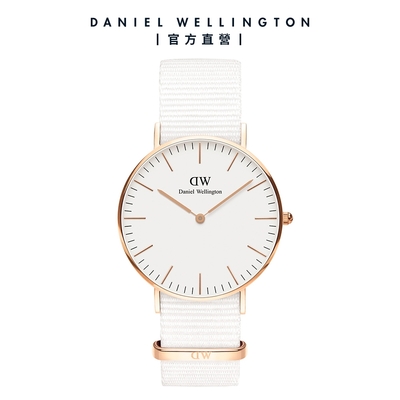 Daniel Wellington DW 手錶 Classic Dover 36mm純淨白織紋錶-白錶盤-玫瑰金框 DW00100309