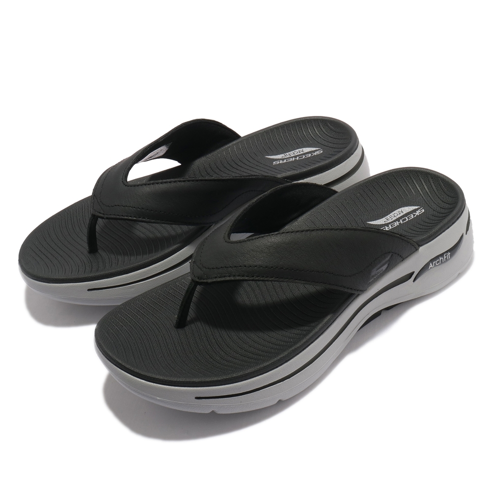 Skechers 拖鞋 Go Walk Sandal 夾腳拖 男鞋 Arch Fit 專利鞋墊 回彈 避震 黑 灰 229022BKGY