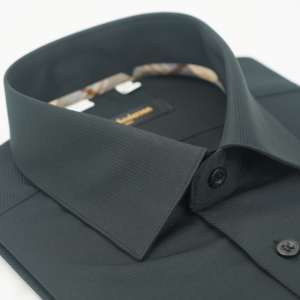 金安德森 經典格紋繞領黑色吸排窄版短袖襯衫
