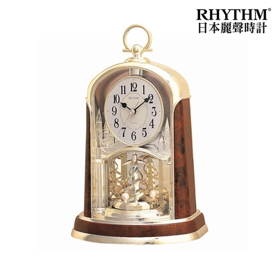 RHYTHM日本麗聲 城堡之華圓舞曲裝飾座鐘(尊爵木紋金)/29.3cm