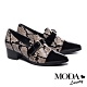 跟鞋 MODA Luxury 都市時髦一字帶釦飾全真皮尖頭粗高跟鞋－蛇紋 product thumbnail 1
