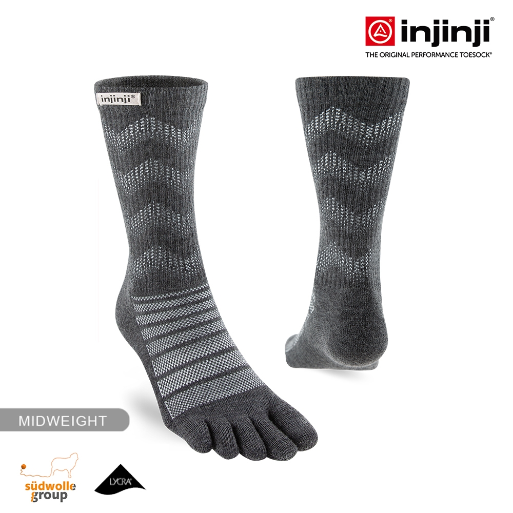 【injinji】Outdoor戶外避震羊毛五趾中筒襪NX[石板灰]NAA7694| 登山襪 羊毛襪 吸濕排汗 五趾襪 厚底防震 (石板灰)