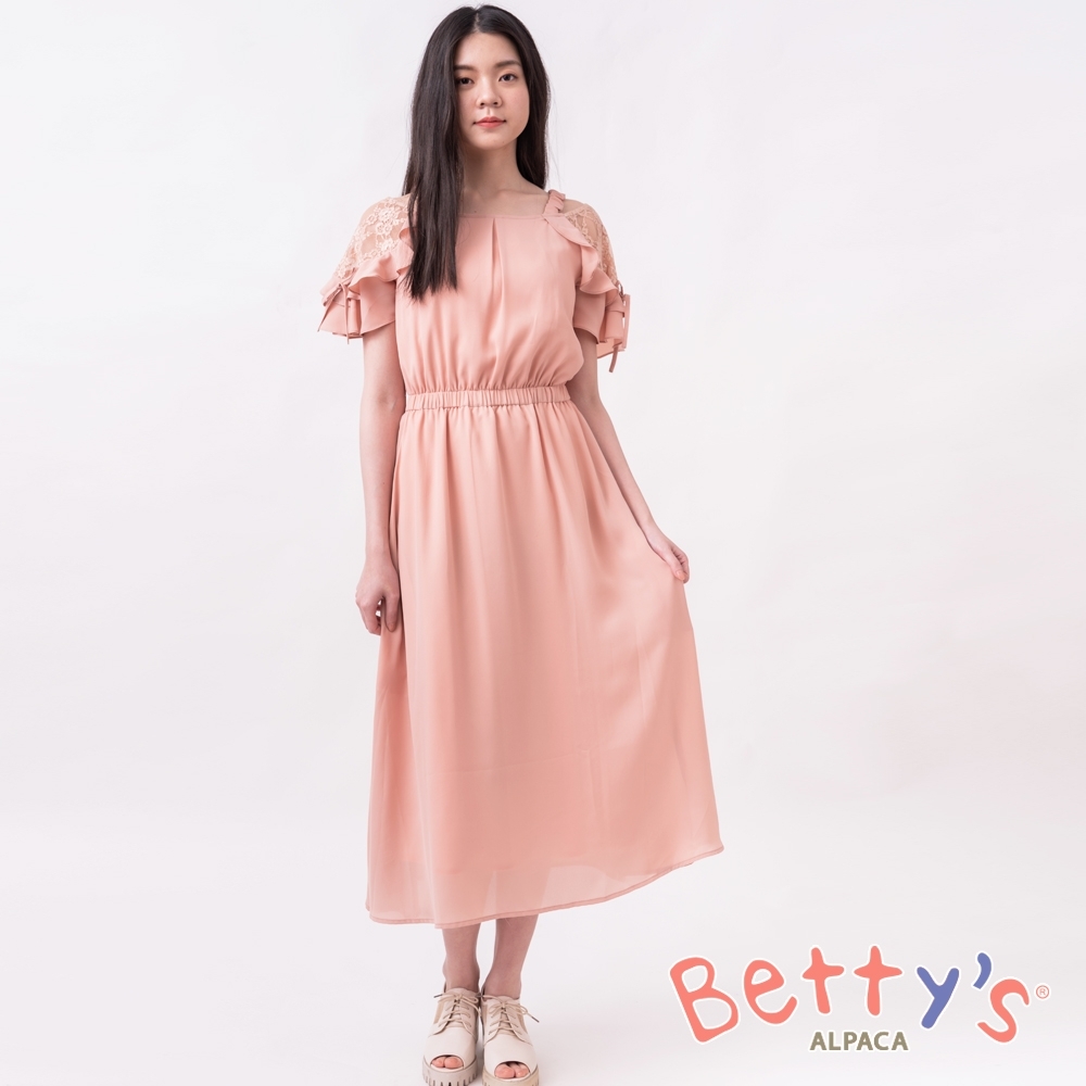 betty’s貝蒂思　蕾絲荷葉縮腰雪紡長洋裝(粉橘色)