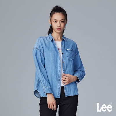 Lee 女款 休閒長袖牛仔襯衫 淺藍洗水