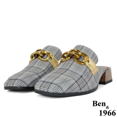 Ben&1966高級銀絲格紋布時尚穆勒鞋-黑(206331)