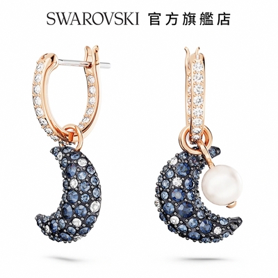 SWAROVSKI 施華洛世奇 Luna 水滴形耳環 非對稱設計, 月亮, 漸層色, 鍍玫瑰金色調