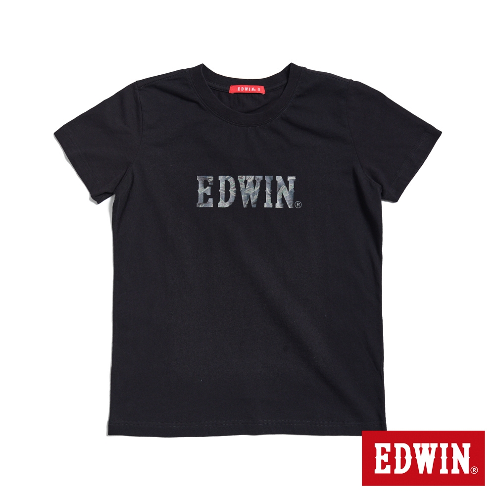 EDWIN 人氣復刻款 迷彩魚LOGO短袖T恤-女-黑色