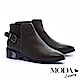 短靴 MODA Luxury 獨特異材質拼接側方釦帶造形尖頭粗跟短靴－綠 product thumbnail 1