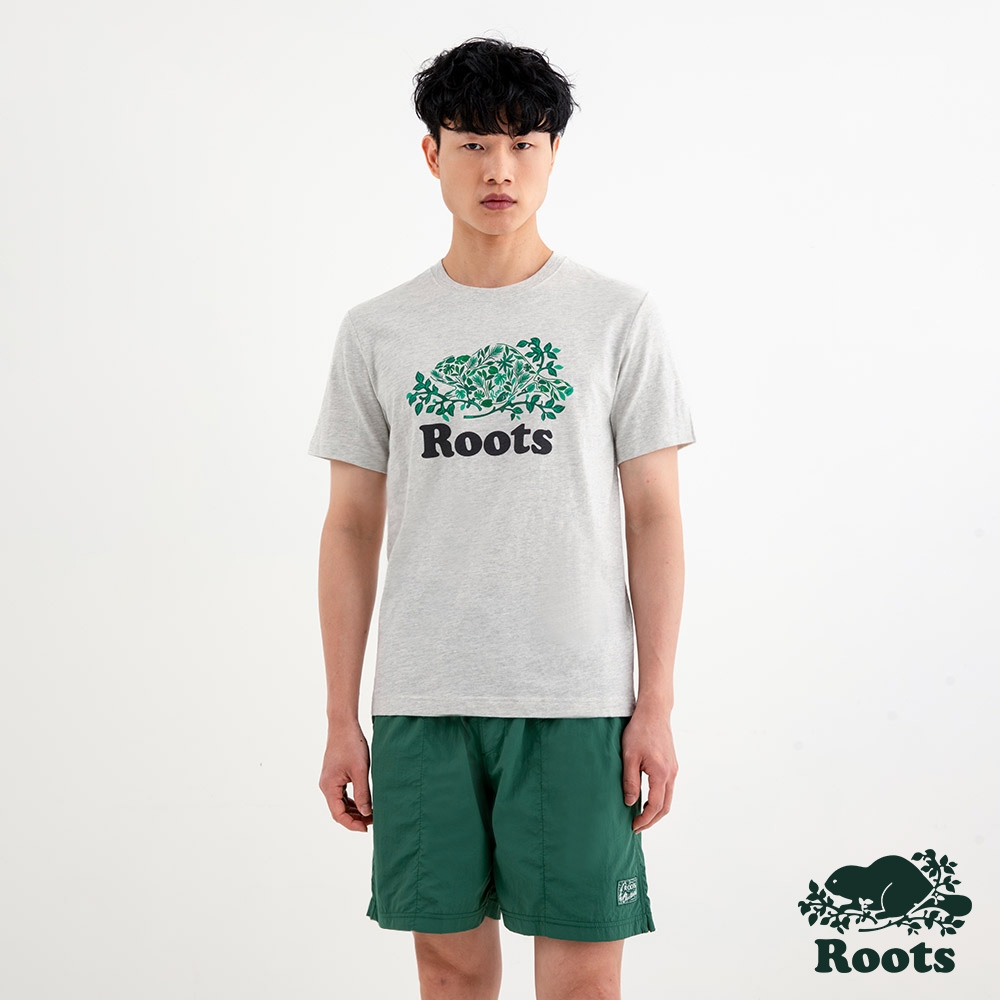 Roots 男裝- COOPER NATURE修身短袖T恤-白麻灰