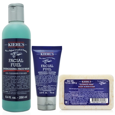 KIEHLS 契爾氏 極限男性活膚潔面露250ml+極限男性活膚乳液75ml+燕麥去角質潔膚皂200g