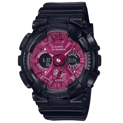 CASIO 卡西歐 G-SHOCK 優雅炫酷 纖薄小巧 雙顯手錶 黑紅GMA-S120RB-1A_45.9mm