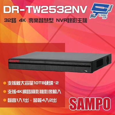 昌運監視器 SAMPO聲寶 DR-TW2532NV 32路 H.265 4K 專業智慧型 NVR 錄影主機