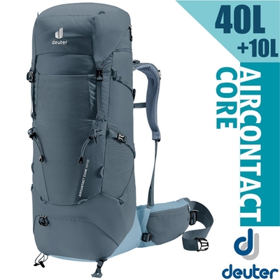 Deuter Aircontact Core 40+10L 專業輕量減震拔熱透氣背包_黑/水藍