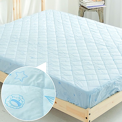 奶油獅-星空飛行-台灣製造-美國抗菌防污鋪棉保潔墊床包-雙人加大6尺-藍