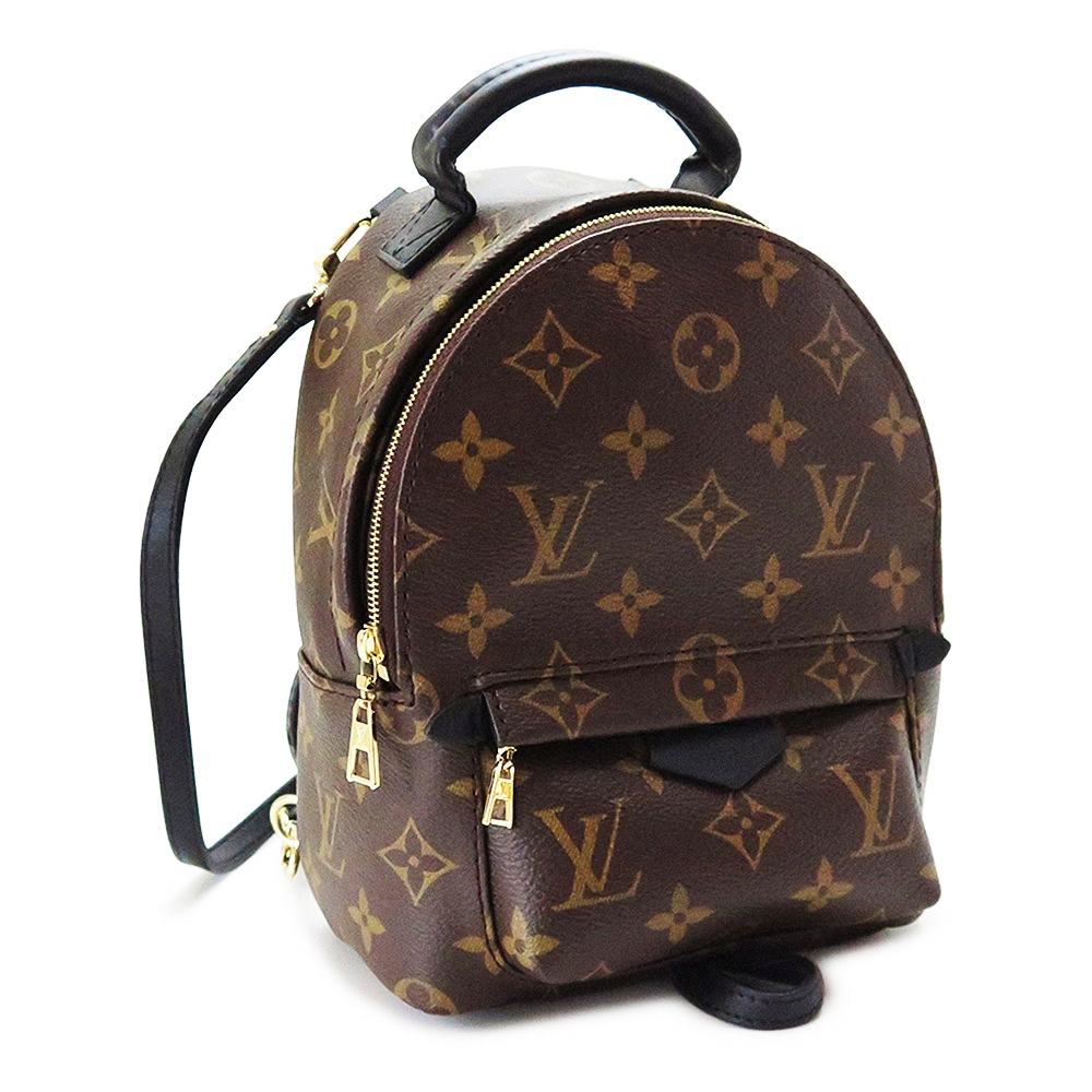 LV M44873  PALM SPRING花紋LOGO Monogram帆布拉鍊後背包(MINI/咖啡)