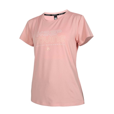 FIRESTAR 女彈性印花短袖T恤-慢跑 吸濕排汗 上衣 DL462-43 淺粉橘白