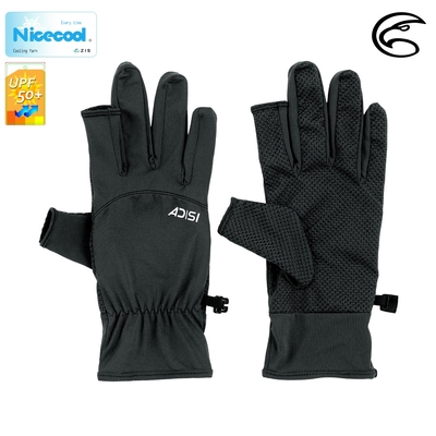 【ADISI】NICECOOL 吸濕涼爽抗UV露指止滑手套 AS23015 / 黑色
