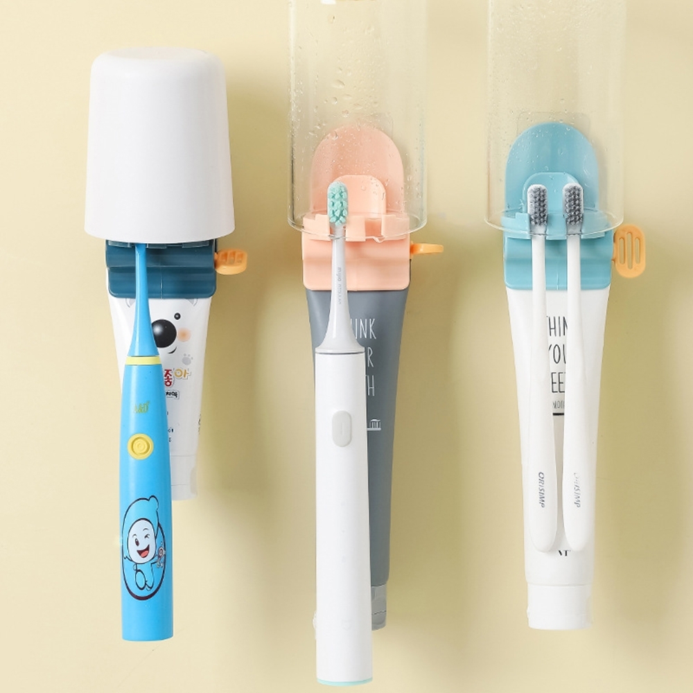[荷生活]日式多功能擠牙膏器牙刷掛架漱口杯架