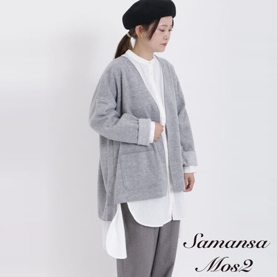 Samansa Mos2 簡約素面落肩口袋設計長袖外套
