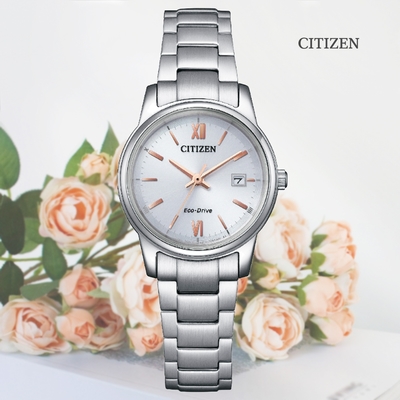 CITIZEN 星辰 PAIR 光動能 時尚簡約大三針淑女腕錶-白27.5mm EW2318-73A 防水50米