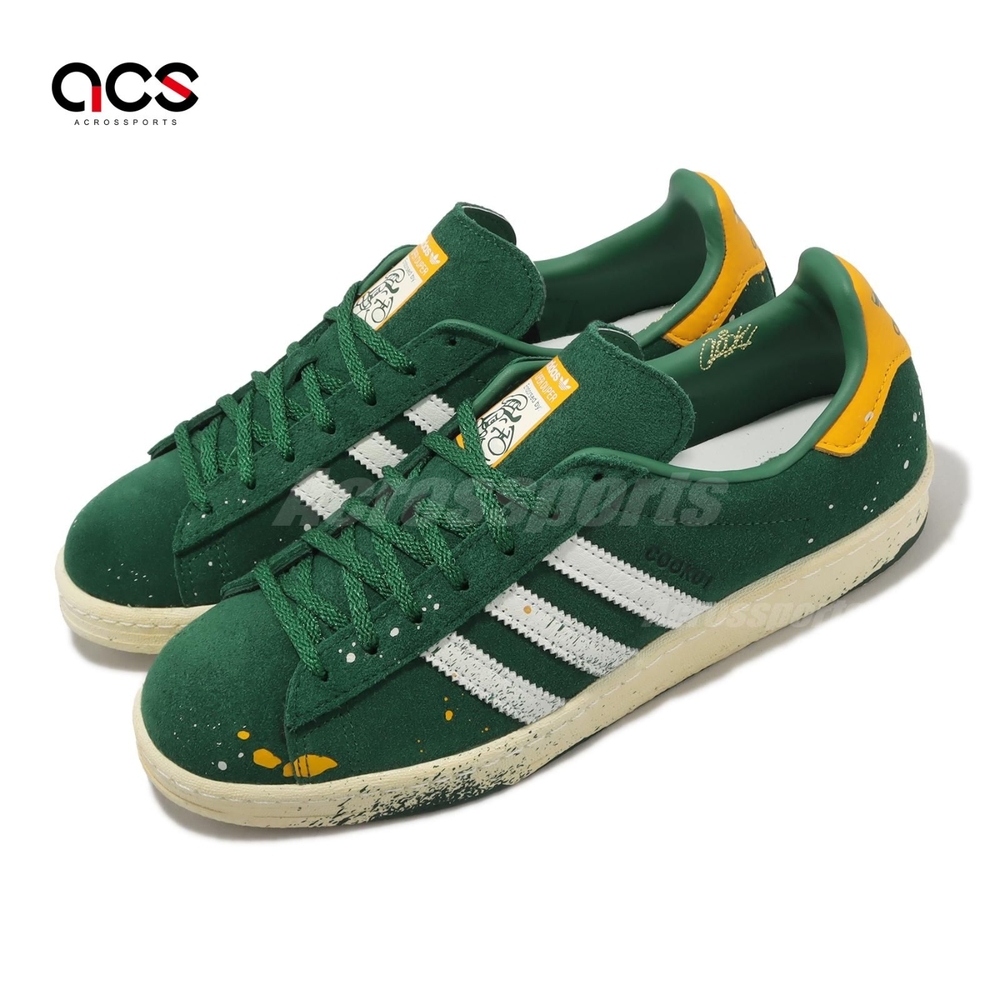 adidas x COOK 休閒鞋Campus 80S 男鞋綠白麂皮皮革潑漆塗鴉聯名