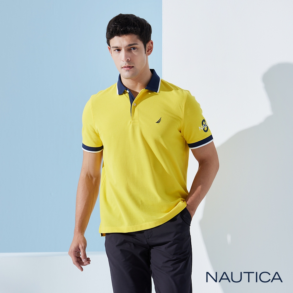 Nautica 男裝 跳色領吸濕排汗短袖POLO衫-黃色