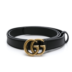 【GUCCI 古馳】GG Marmont仿舊金LOGO 皮帶2CM(85)