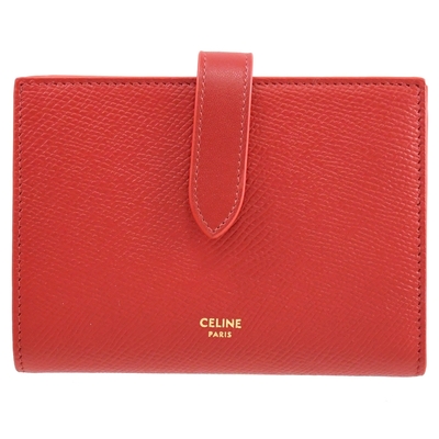 CELINE 燙印LOGO防刮牛皮對開扣式中夾(紅)