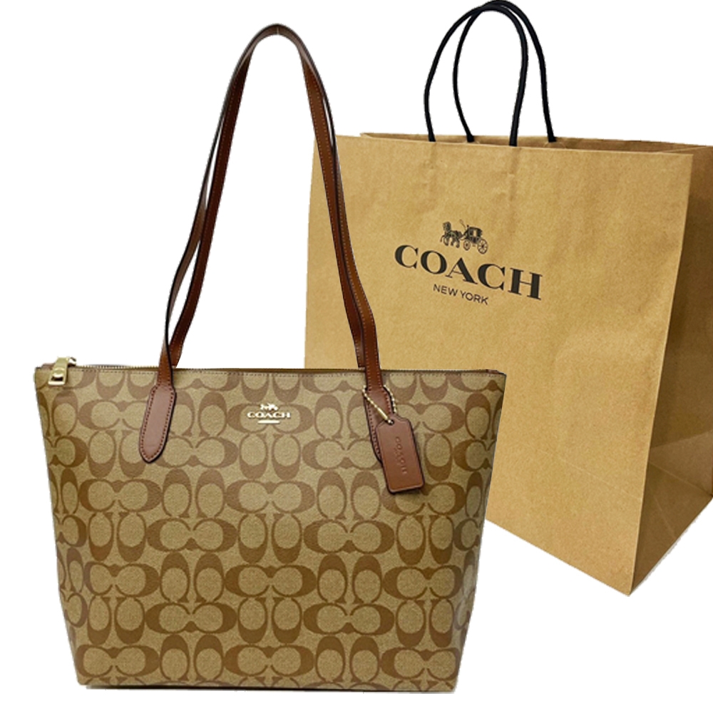 COACH 經典C LOGO肩背托特包贈紙袋(焦糖) | 其他皮件| Yahoo奇摩購物中心