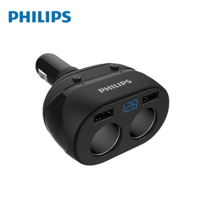 PHILIPS 飛利浦 電壓顯示一轉二雙USB車充 DLP3521N