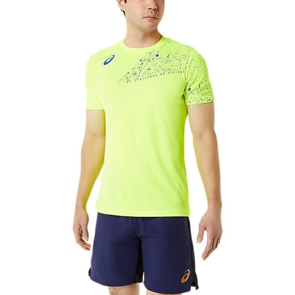 Asics [2051A307-750] 男 短袖 上衣 T恤 排球 運動 訓練 休閒 亞瑟士 螢黃