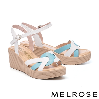涼鞋 MELROSE 美樂斯 夏日輕旅 艷夏日常編織交錯造型真皮厚底涼鞋－藍