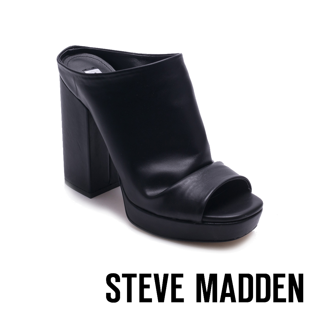 STEVE MADDEN-LAMBIE復古魚口粗跟跟鞋-黑色