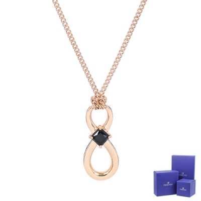 SWAROVSKI 施華洛世奇 Infinity璀璨黑水晶無限造型玫瑰金色項鍊