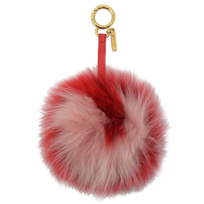 FENDI 金屬環愛心造型毛球造型鑰匙圈吊飾(紅/粉)