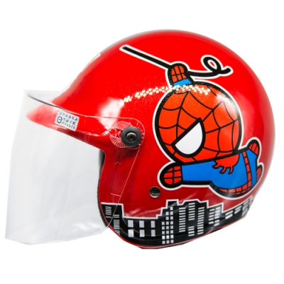 蜘蛛人  亮紅兒童半罩安全帽(中童 頭圍52-57CM)