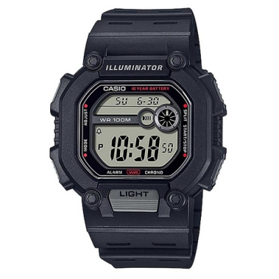 CASIO 懷舊復古風格兩地時間數位休閒錶-(W-737H-1AVDF)黑框X黑45.7mm