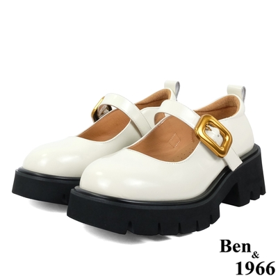 Ben&1966高級頭層牛皮個性厚底瑪麗珍鞋-米白(238092)