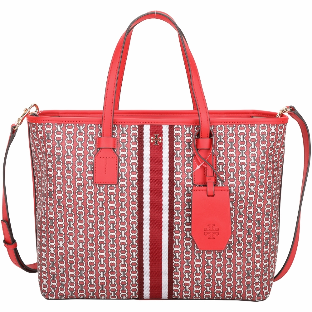 TORY BURCH GEMINI LINK CANVAS 小款帆布兩用托特包(艷麗紅)