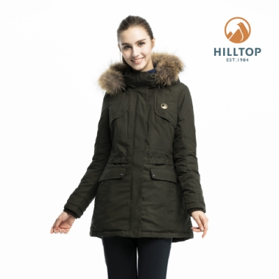 【hilltop山頂鳥】女款超潑水保暖蓄熱羽絨短大衣F22F04墨綠