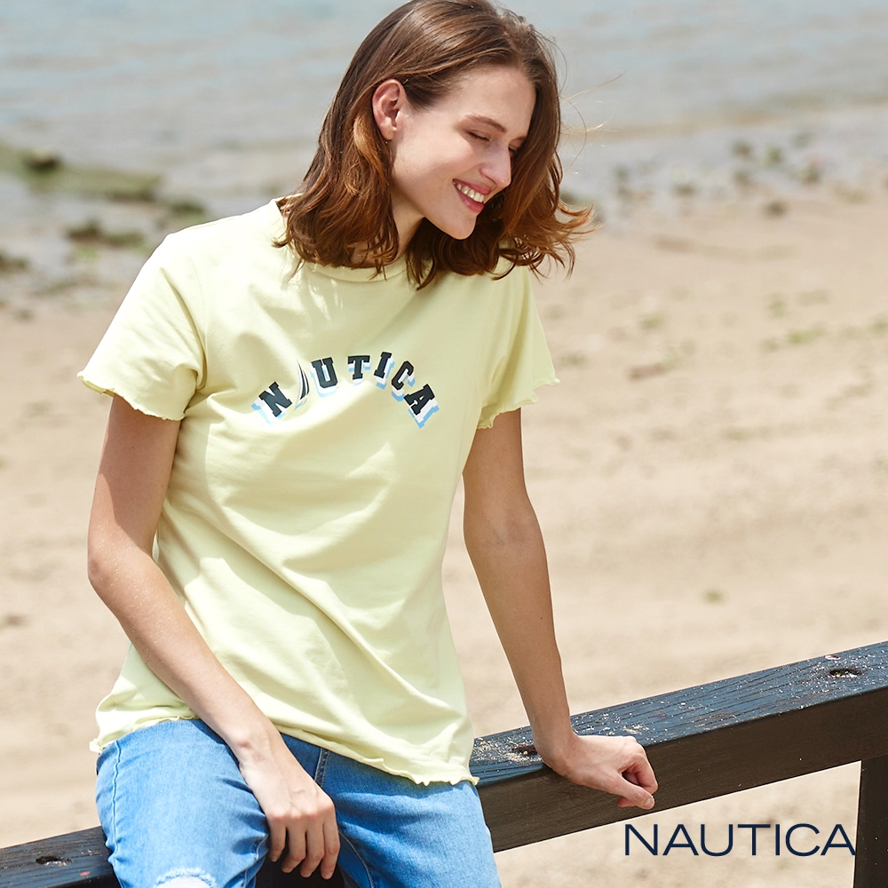 Nautica女裝 修身花邊短袖T恤-淡黃