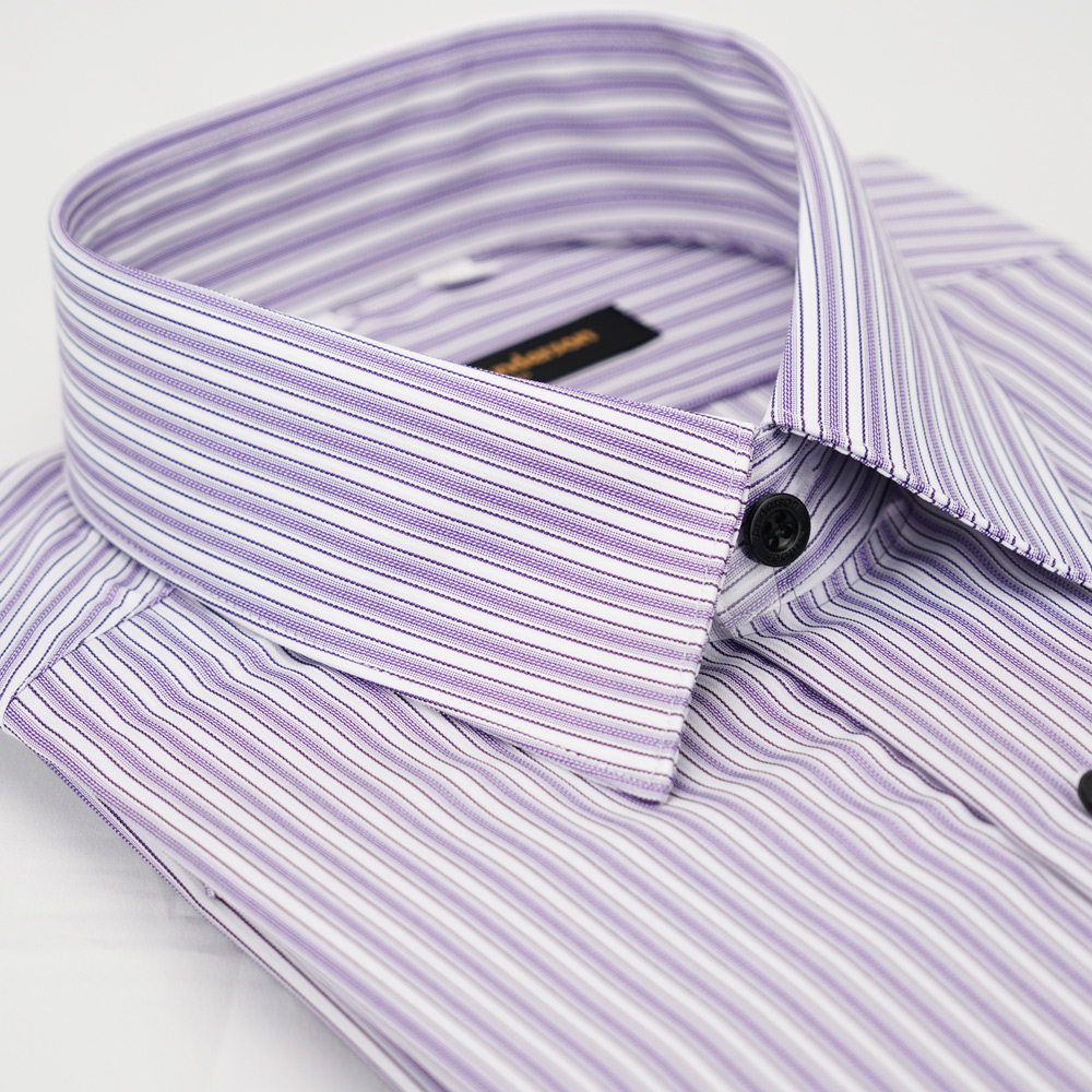 金安德森 紫色白條紋黑扣吸排窄版長袖襯衫fast