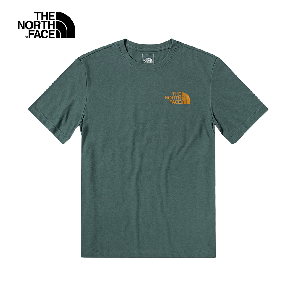 The North Face北面男款綠色吸濕排汗抽象印花圓領短袖T恤｜5B3HHBS