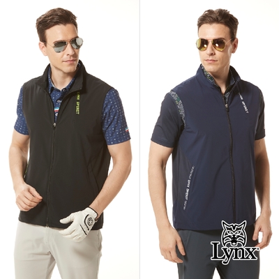 【Lynx Golf】男款防潑水四面彈性網布剪接隱形胸袋拉鍊口袋無袖背心(二色)