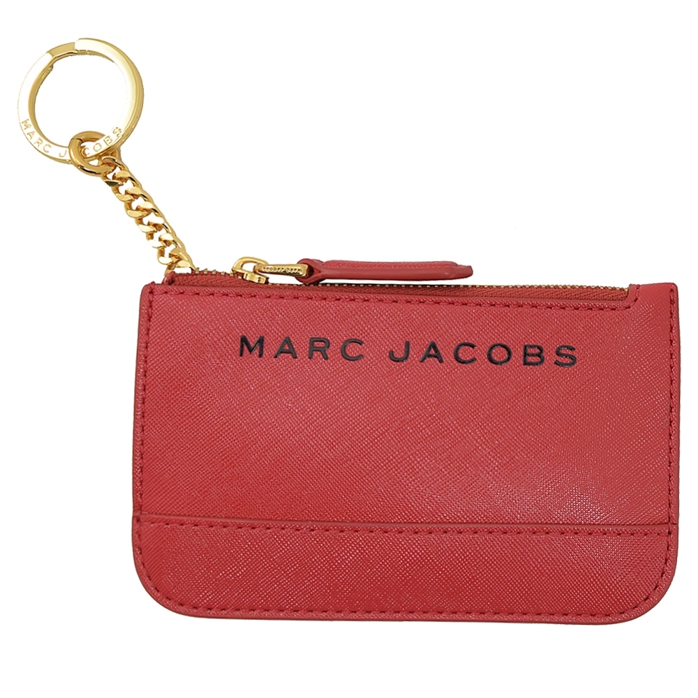 MARC JACOBS印字LOGO鑰匙吊環拉鍊零錢包(紅)