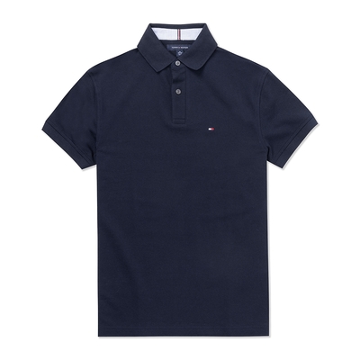 TOMMY 熱銷刺繡Logo短袖Polo衫-深藍色